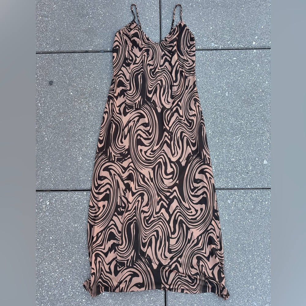 Swirl Patterned Black and Tan Dress